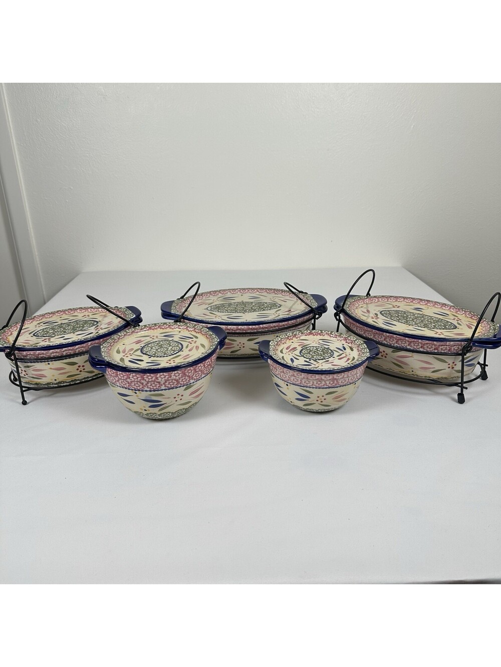 Temp-tations Old World 5pc Lidded Bakeware Set w/ Wire Racks Cobalt Trim
